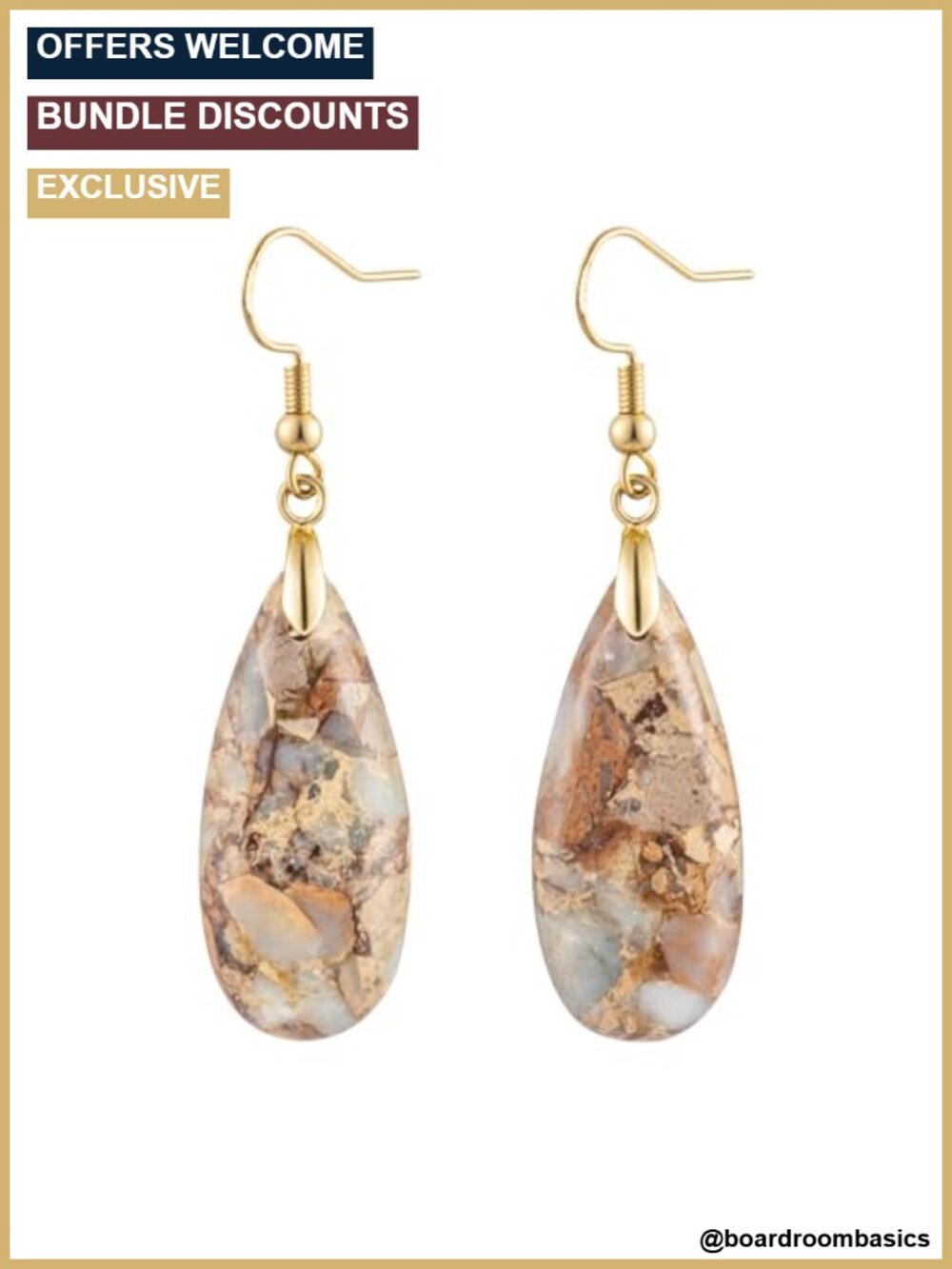 Teardrop Jasper Stone Drop Earrings for Women French Wire Dangle